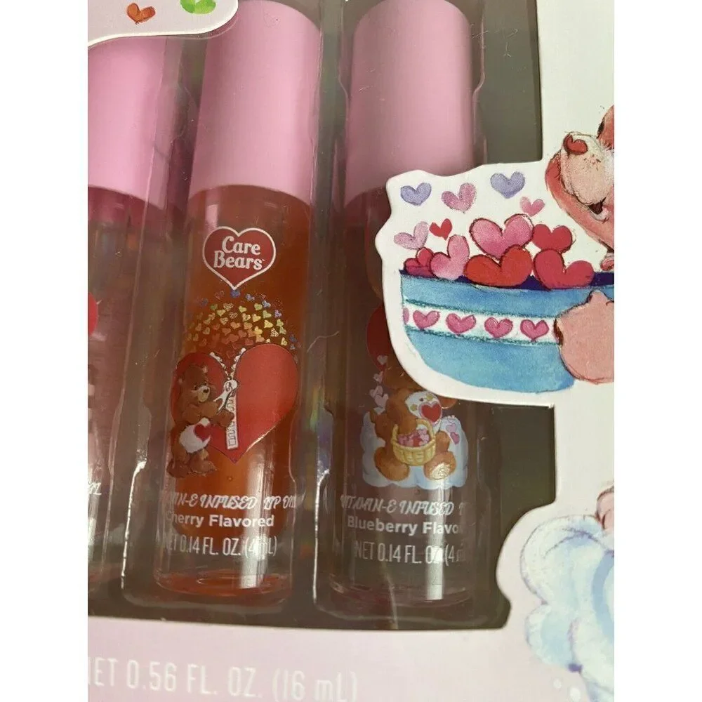 Set Of 4 Taste Beauty CARE BEARS Vitamin E Infused‎ Flavored Lip Oil Valentines